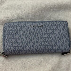 Michael Kors Denim Monogram Zip Wallet